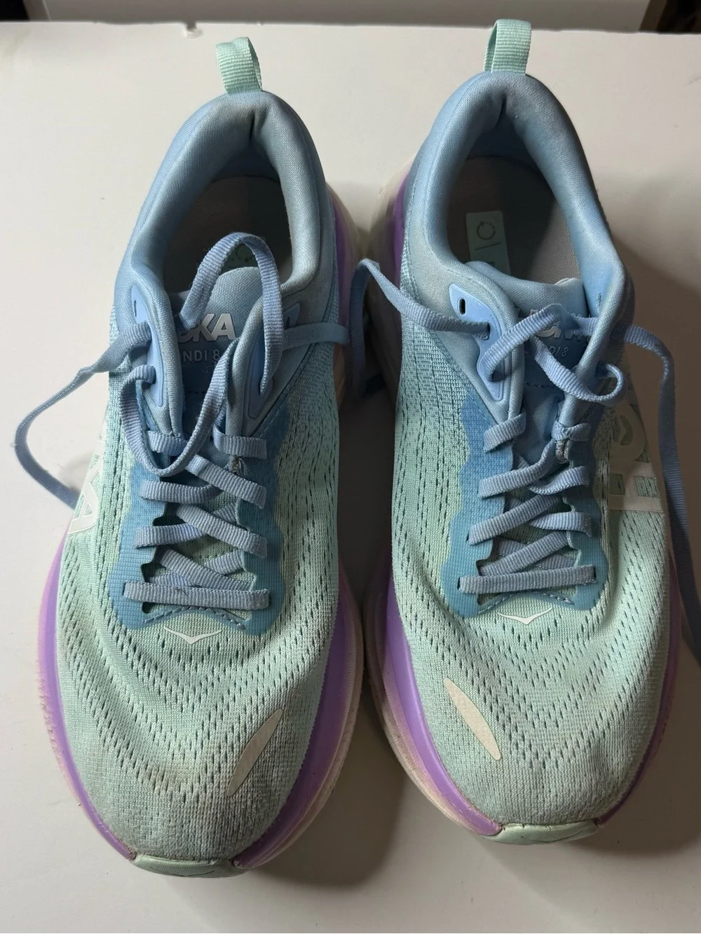 Hoka Women's Mint Green and Light Blue Athletic Running Shoes